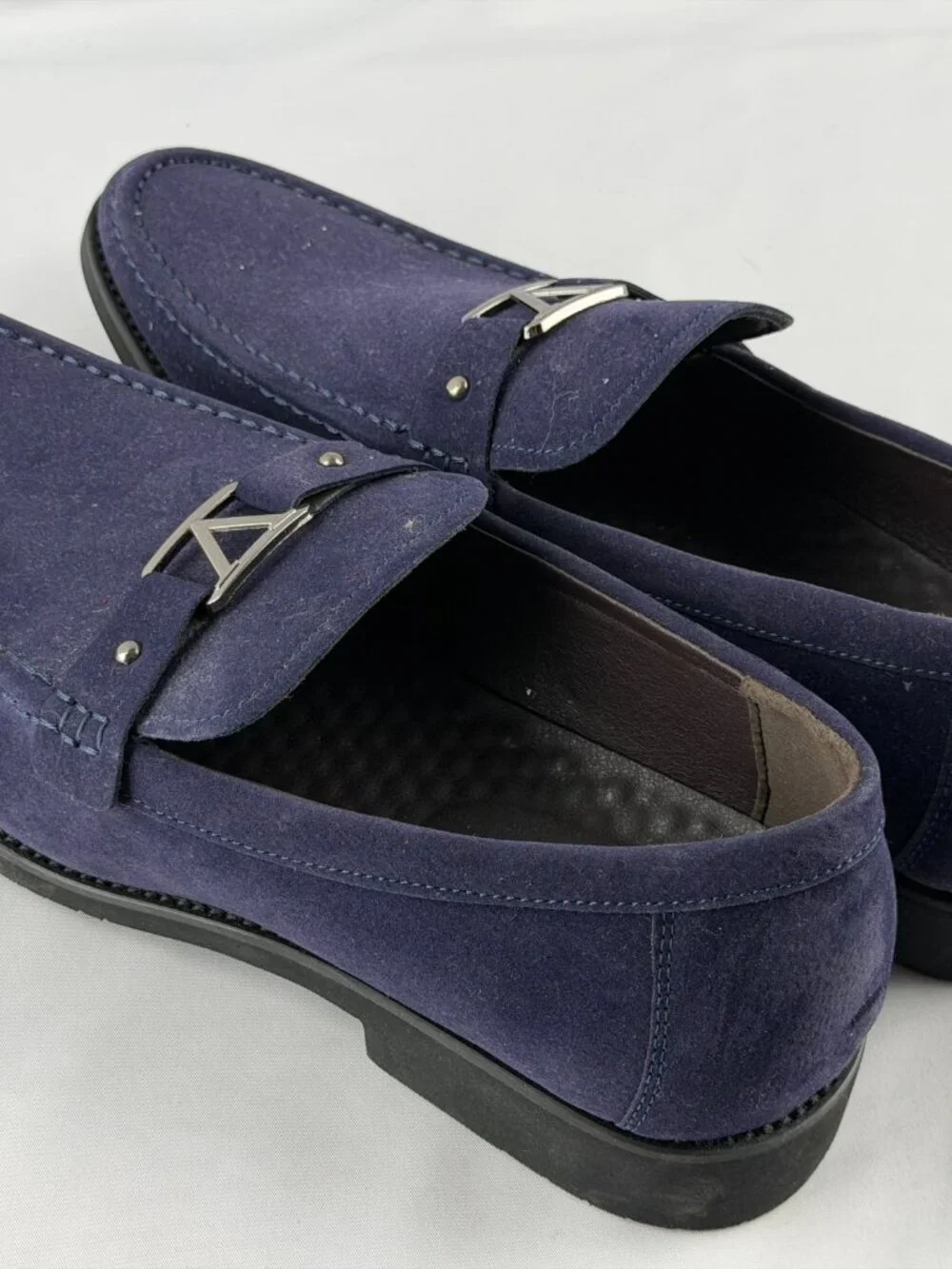 Men's Blue Suede Metal Buckle Slip-On Dress Loafers Shoes Size 44 US 10.5-11
